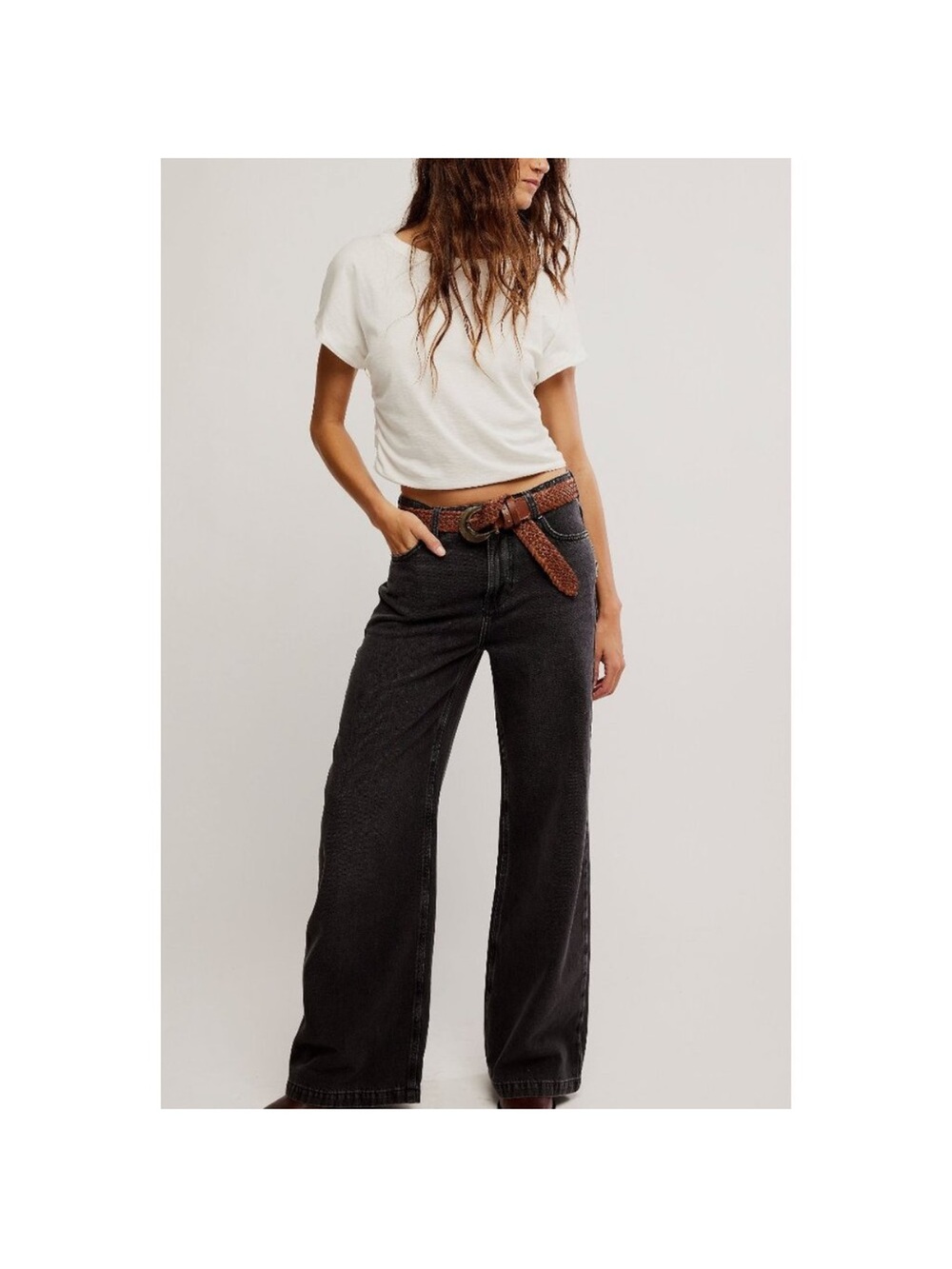 Free People Stride Jean Wide Straight Leg Black Jeans NWT 🌷We The Free, Size 29